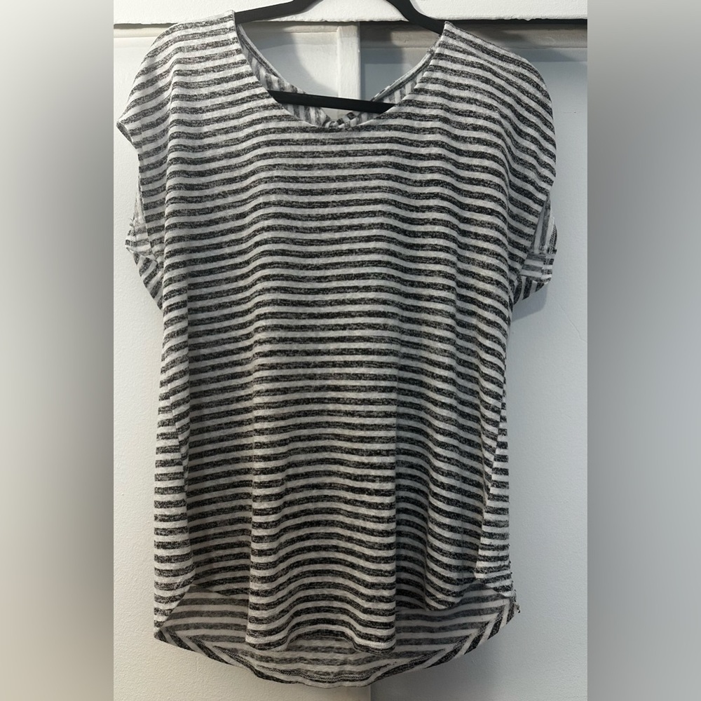 Bobeau Black and White Striped Top